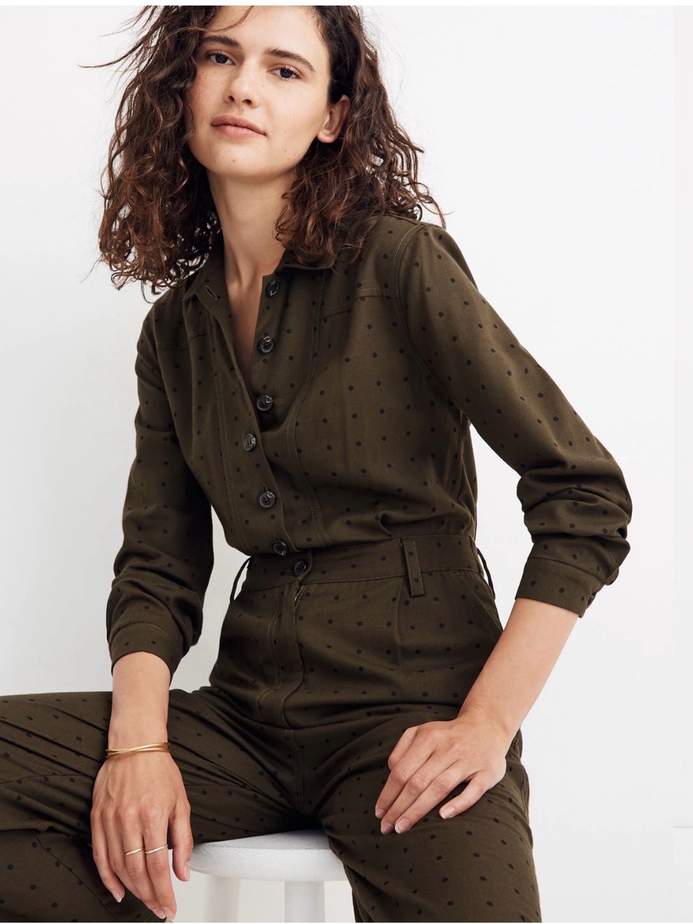 Madewell Seamed Coverall Jumpsuit in Grid Dot Size 8